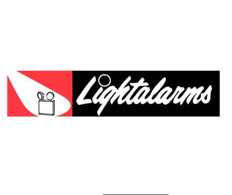 Logo of Lightalarms with a red and black design