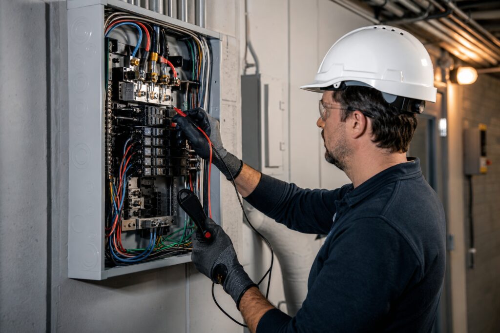 ORBA Electric licensed electrician working on a panel in NYC